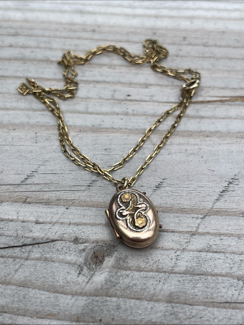 Victorian Gold F Oval Locket Necklace with Decorative Accents - Women Jewelry